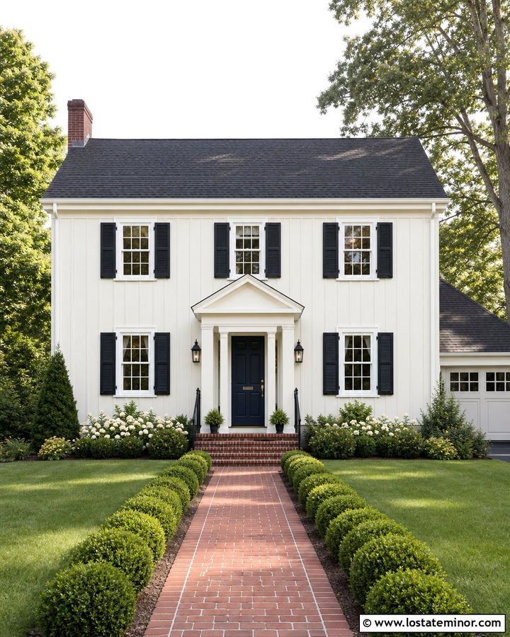 White Board and Batten Colonial House - 30 White House Design With Board and Batten Ideas