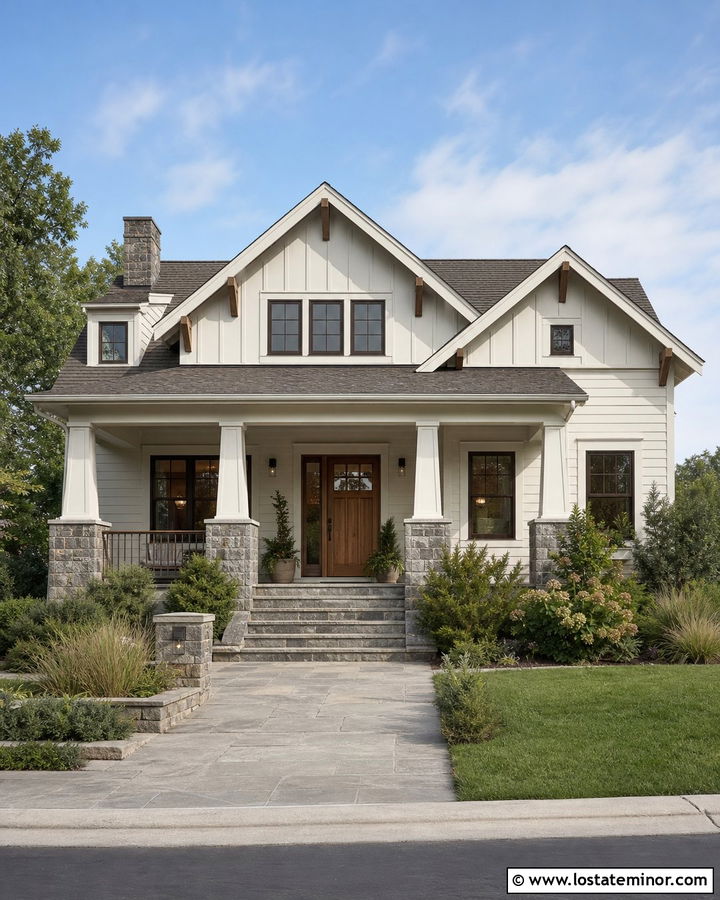 White Board and Batten Craftsman House - 30 White House Design With Board and Batten Ideas