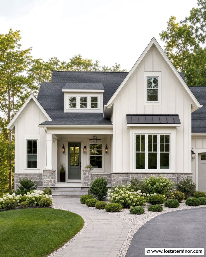 White Board and Batten House With Gray Roof - 30 White House Design With Board and Batten Ideas