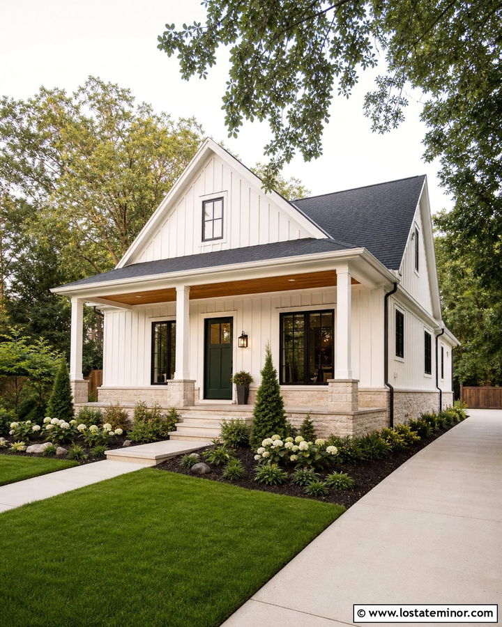 White Board and Batten House With Green Door - 30 White House Design With Board and Batten Ideas