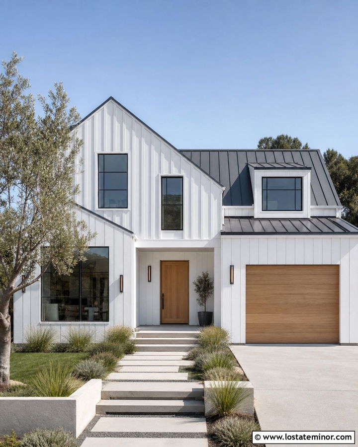 White Board and Batten House With Minimalist Details - 30 White House Design With Board and Batten Ideas
