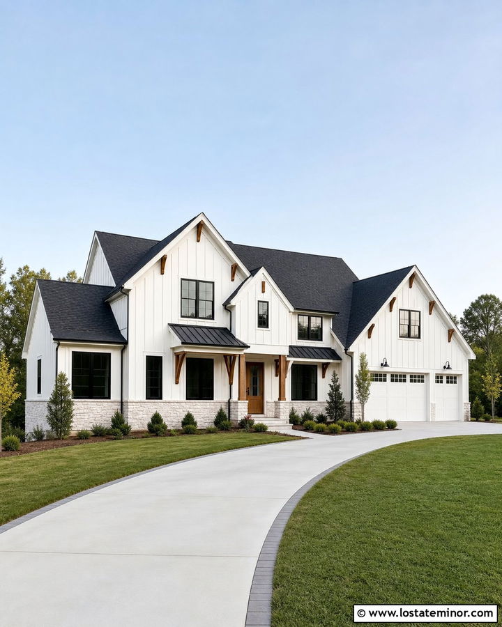 White Board and Batten House With Three Gables - 30 White House Design With Board and Batten Ideas