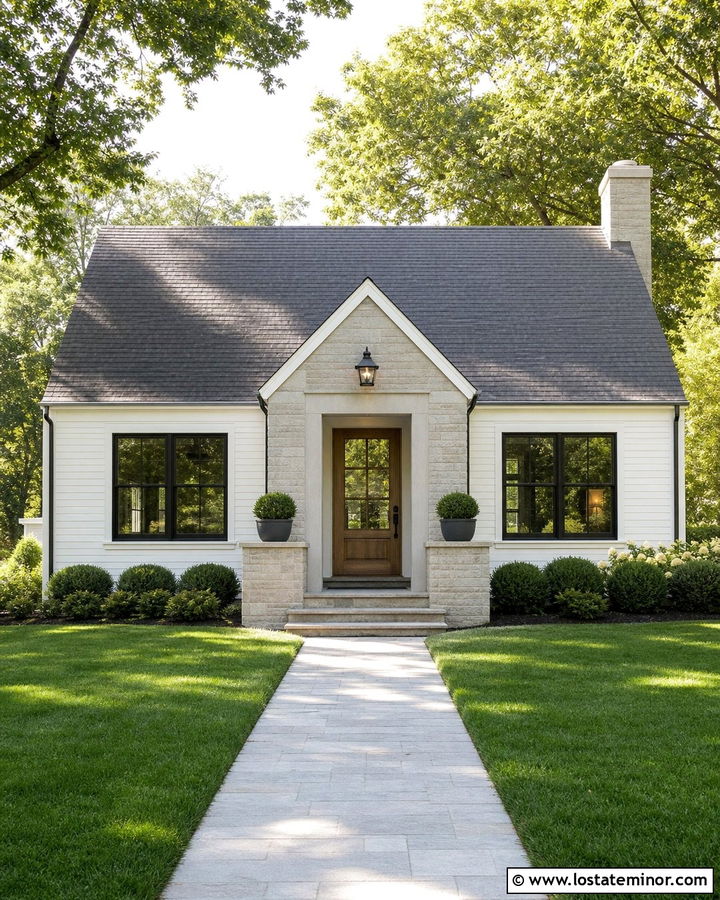 White Board and Batten With Stone Entry - 30 Stone House Design With Board and Batten Ideas
