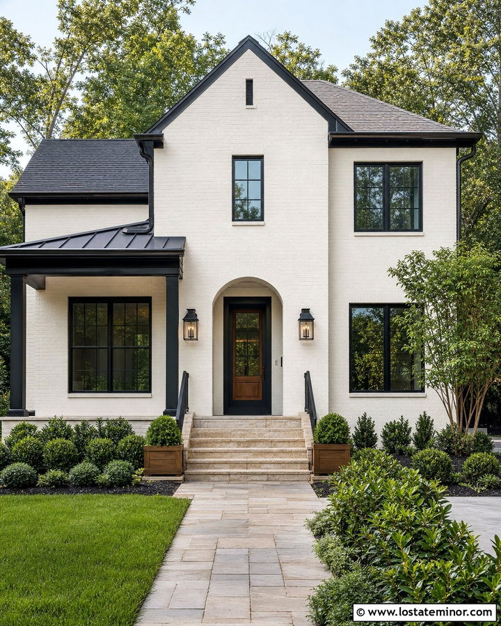 White Brick House With Black Metal Screen Door - 30 White House Design With Screen Door Ideas