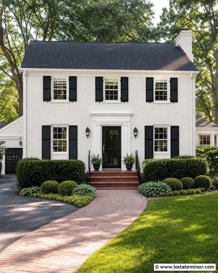 White Brick House With Black Mid View Storm Door - 30 White House Design With Storm Door Ideas