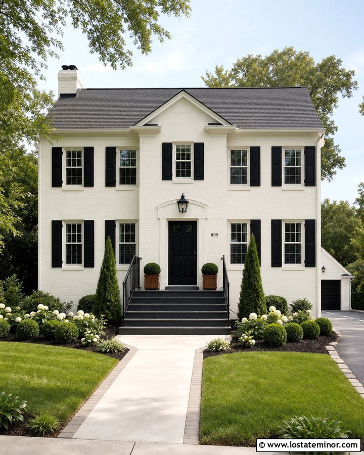 White Brick House With Black Steps - 30 White House Design With Steps Ideas