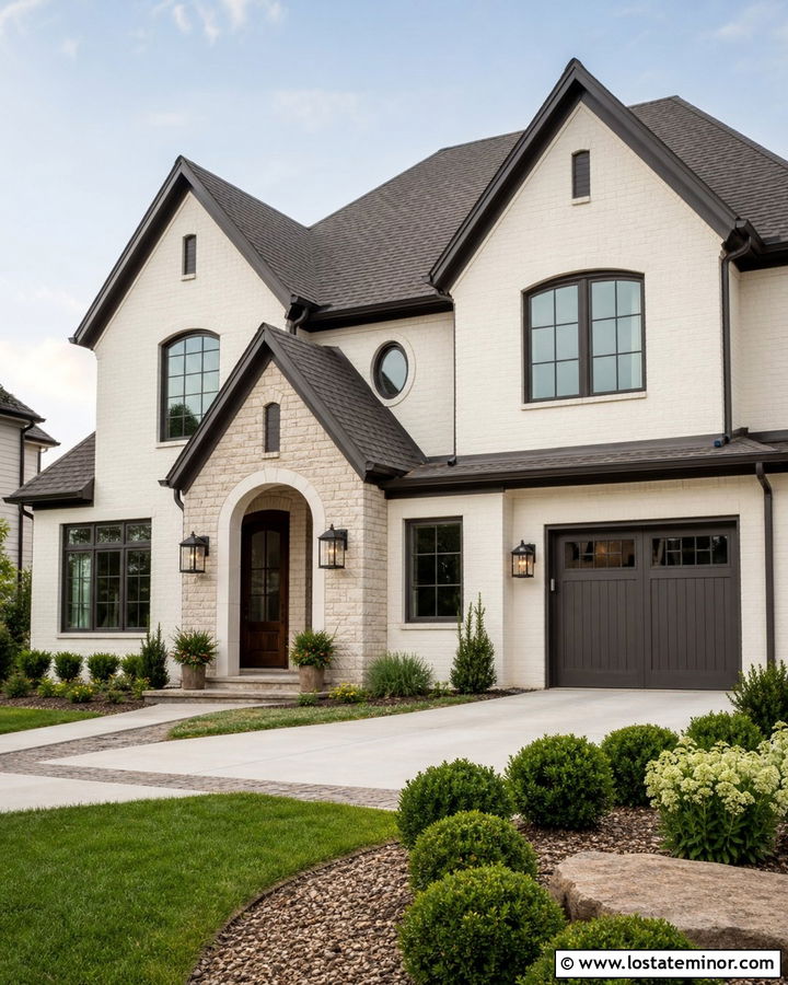 White Brick House With Bronze Trim - 30 White House Design With Trim Ideas