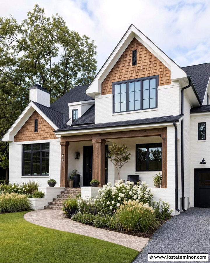 White Brick House With Cedar Shake Gables - 30 White House Design With Cedar Shake Ideas