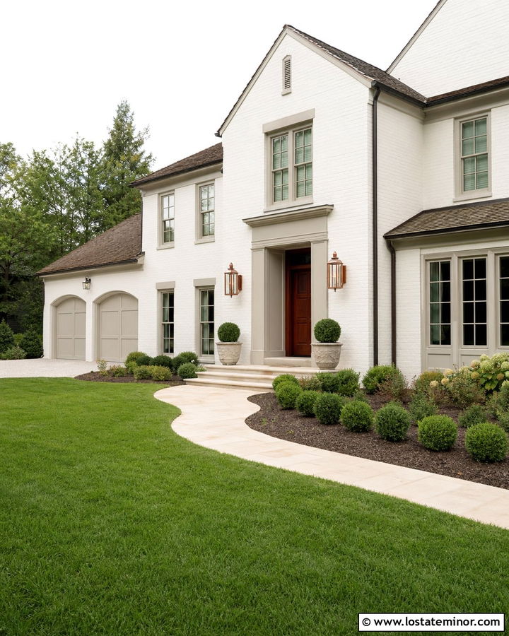 White Brick House With Copper Lanterns - 30 White House Design With Lighting Ideas