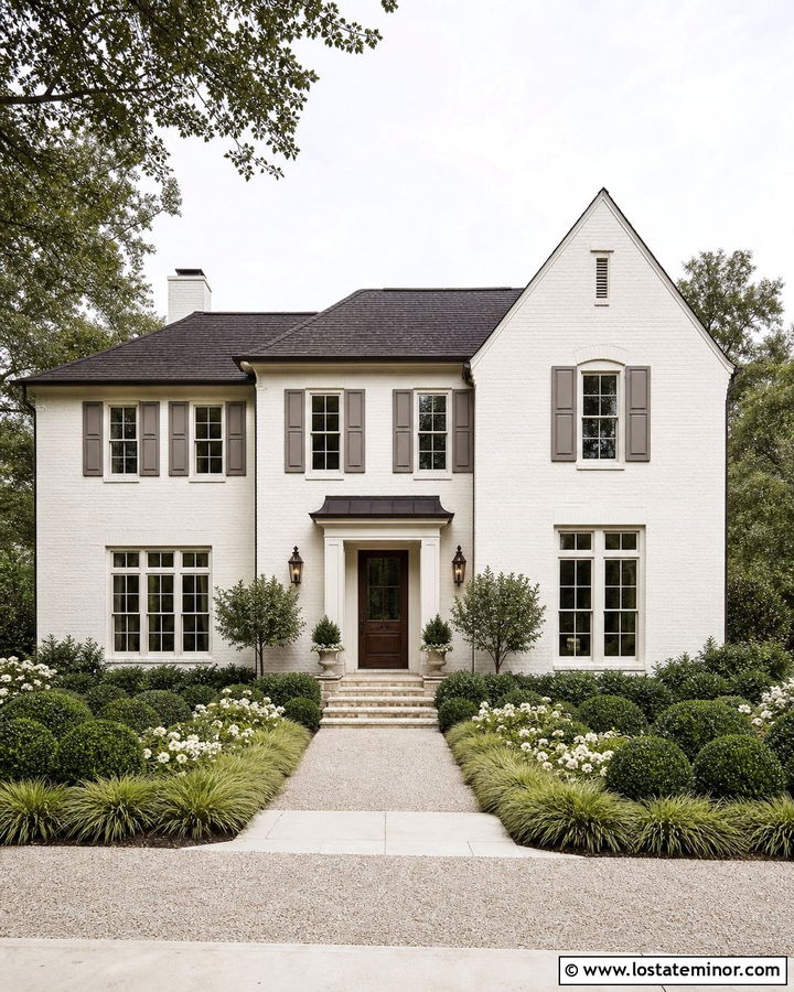 White Brick House With Taupe Shutters - 30 White House Design With Shutters Ideas