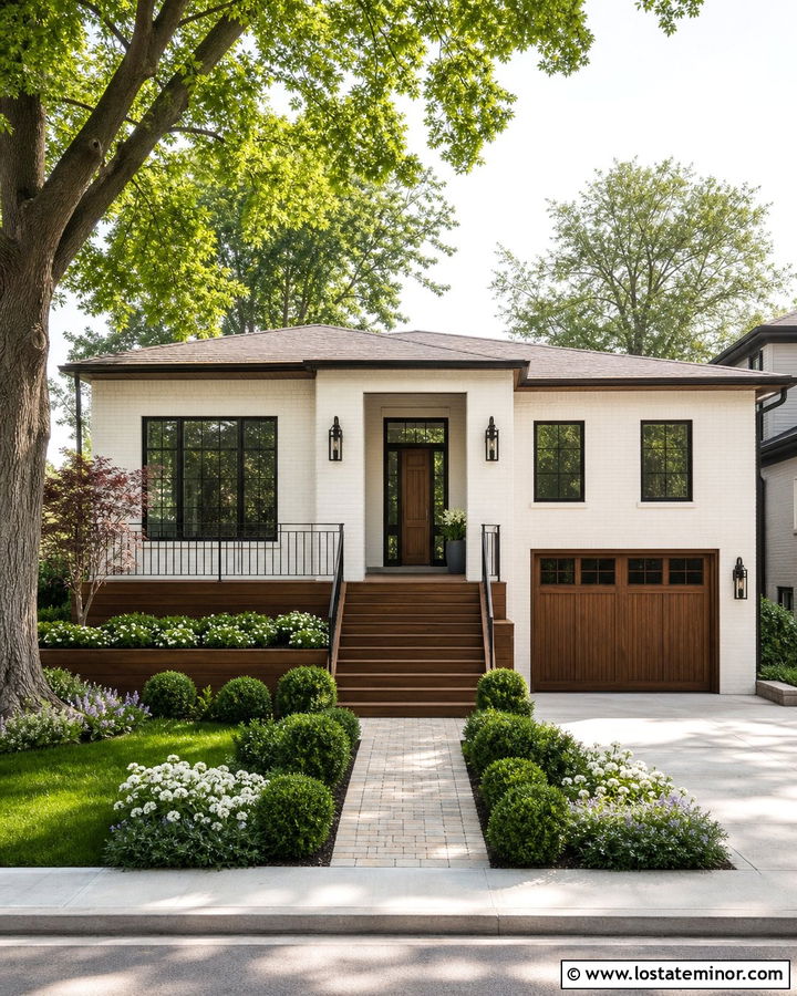 White Brick House With Wood Deck - 30 White House Design With Deck Ideas