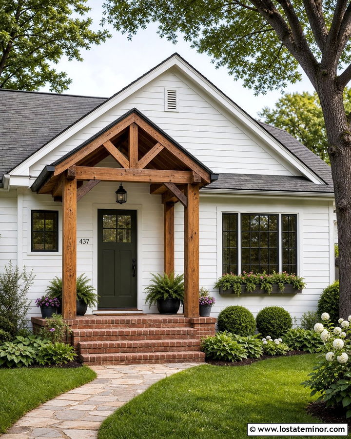White Bungalow With Cedar Portico - 30 White House Design With Portico Ideas
