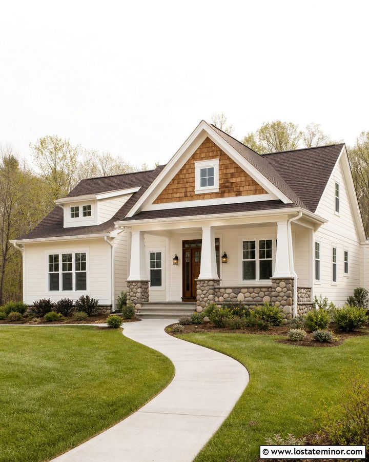 White Bungalow With Cedar Shake Gables - 30 White House Design With Shingles Ideas