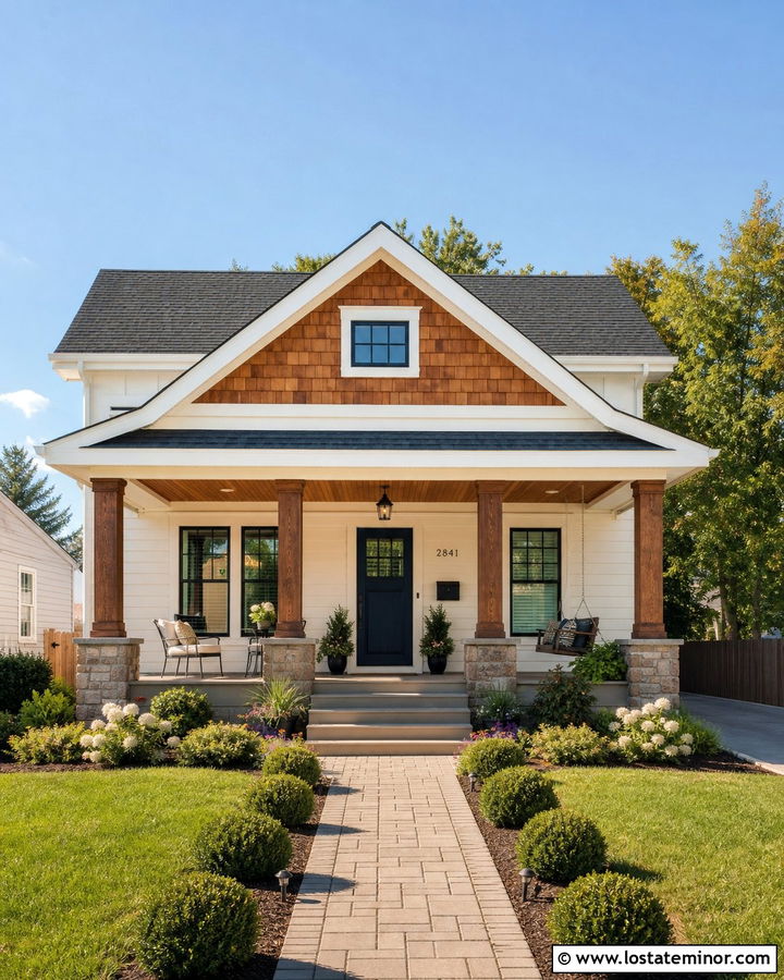 White Bungalow With Cedar Shake Porch - 30 White House Design With Cedar Shake Ideas