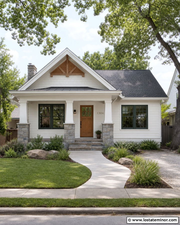 White Bungalow With Decorative Gable Trim - 30 White House Design With Gables Ideas