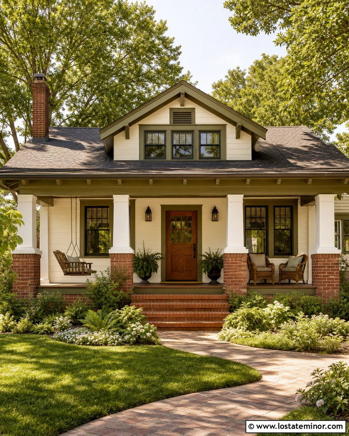 White Bungalow With Deep Front Porch - 30 White House Design With Front Porch Ideas