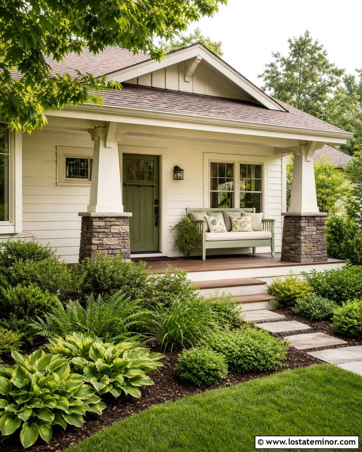 White Bungalow With Green Daybed - 30 White House Design With Daybed Ideas