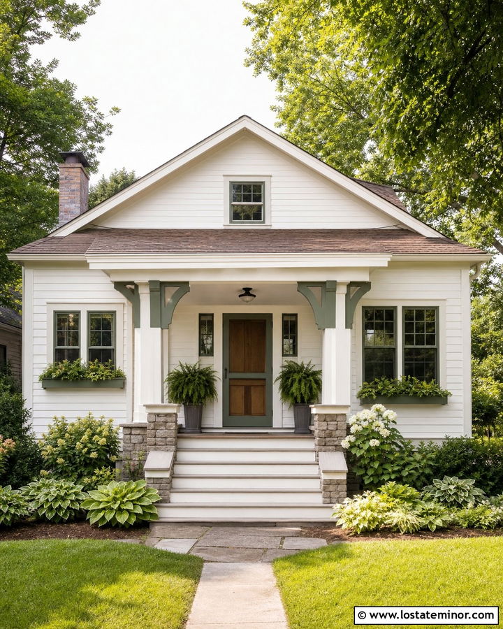 White Bungalow With Green Screen Door - 30 White House Design With Screen Door Ideas