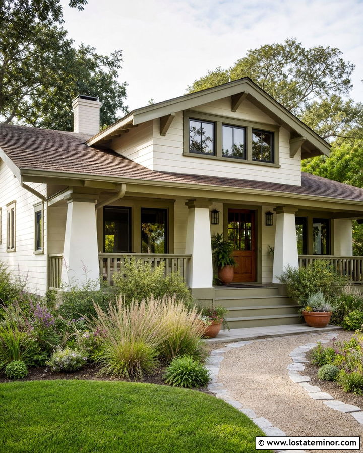 White Bungalow With Native Front Garden - 30 White House Design With Front Yard Ideas