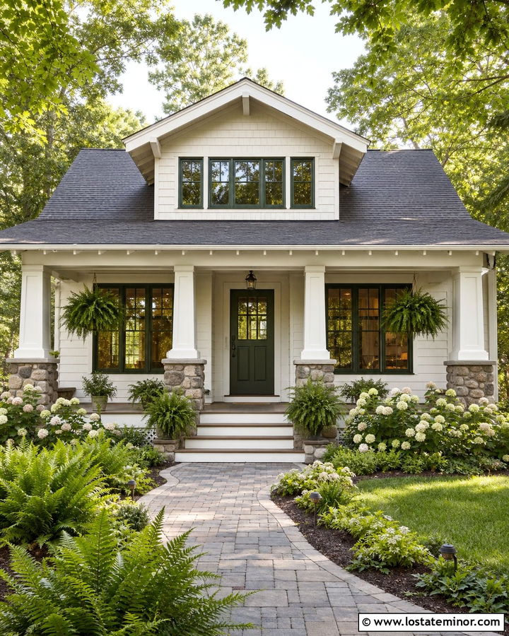 White Bungalow With One Wide Dormer - 30 White House Design With Dormers Ideas