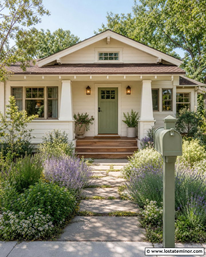 White Bungalow With Sage Green Mailbox - 30 White House Design With Mailbox Ideas