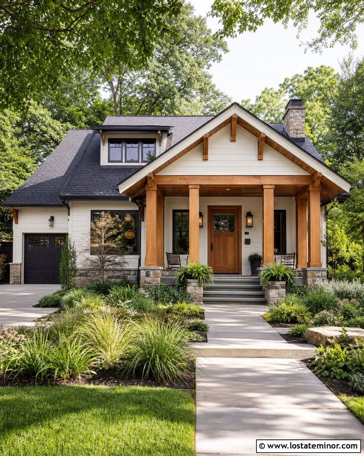 White Bungalow With Wood Porch Columns - 30 White House Design With Porch Columns Ideas