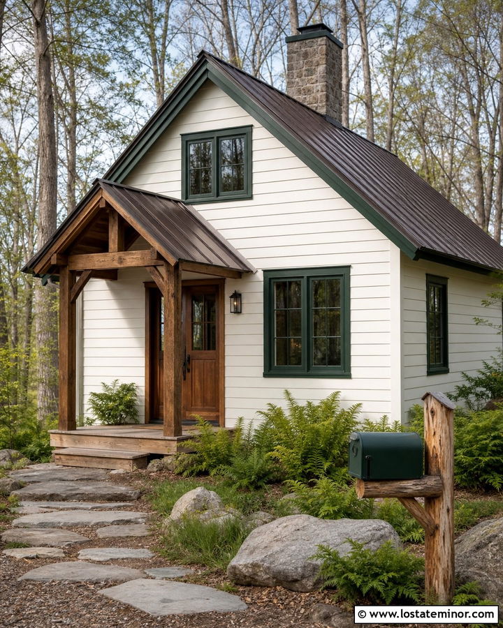 White Cabin With Log Mailbox Post - 30 White House Design With Mailbox Ideas