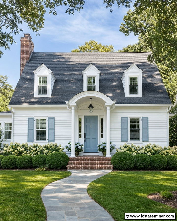White Cape Cod House With Arched Portico - 30 White House Design With Portico Ideas