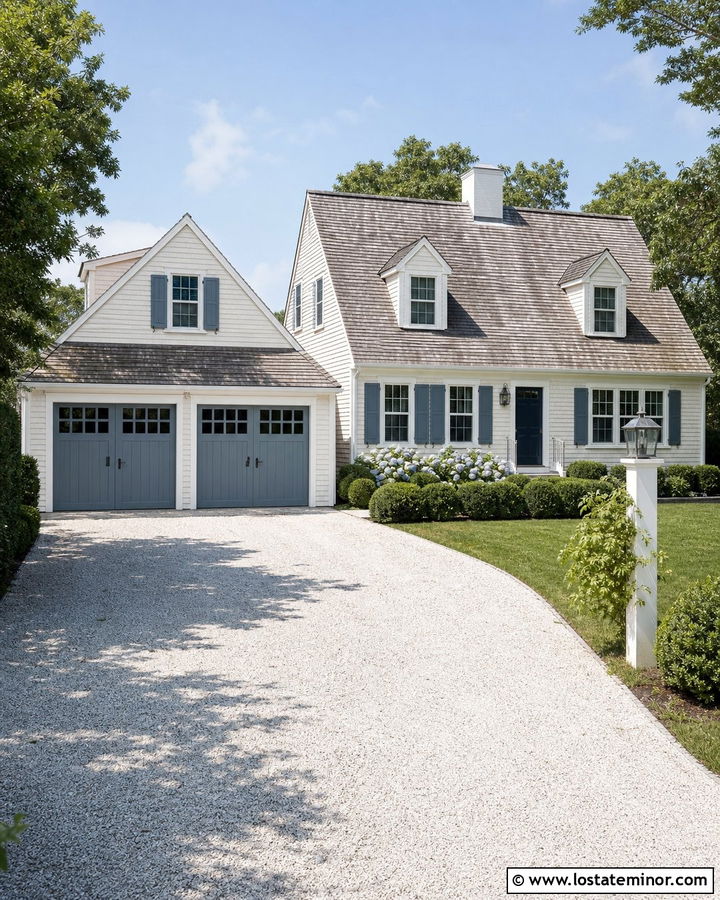 White Cape Cod House With Blue Garage Door - 30 White House Design With Garage Door Ideas