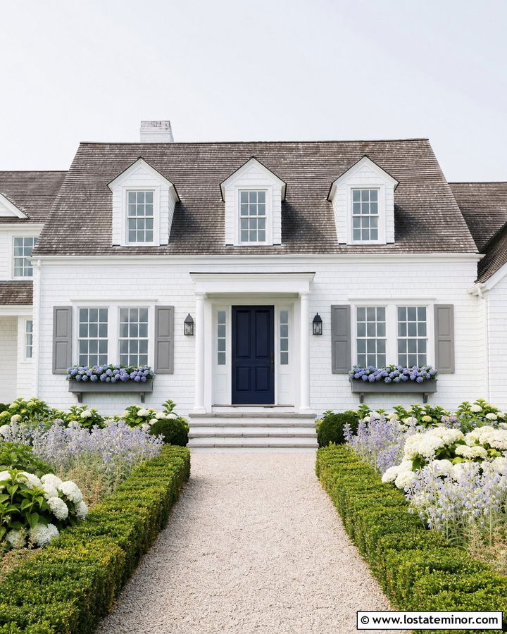 White Cape Cod House With Gray Window Boxes - 30 White House Design With Window Boxes Ideas