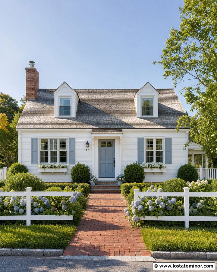 White Cape Cod House With Light Blue Trim - 30 White House Design With Trim Ideas