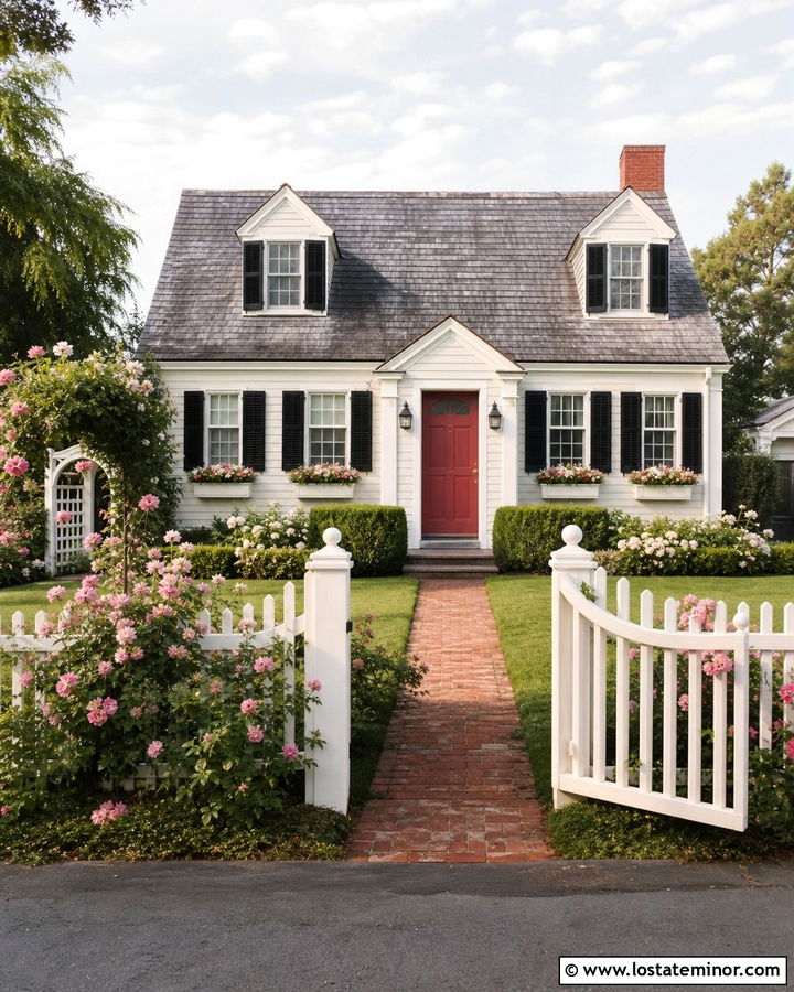 White Cape Cod House With Rose Landscaping - 30 White House Design With Landscaping Ideas