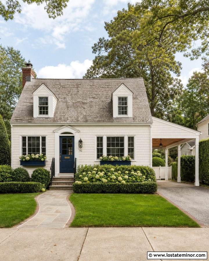 White Cape Cod House With Side Carport - 30 White House Design With Carport Ideas