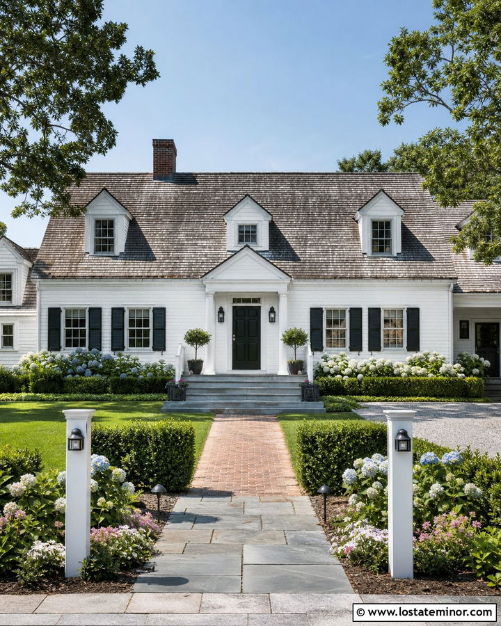 White Cape Cod With Bluestone Steps - 30 White House Design With Steps Ideas