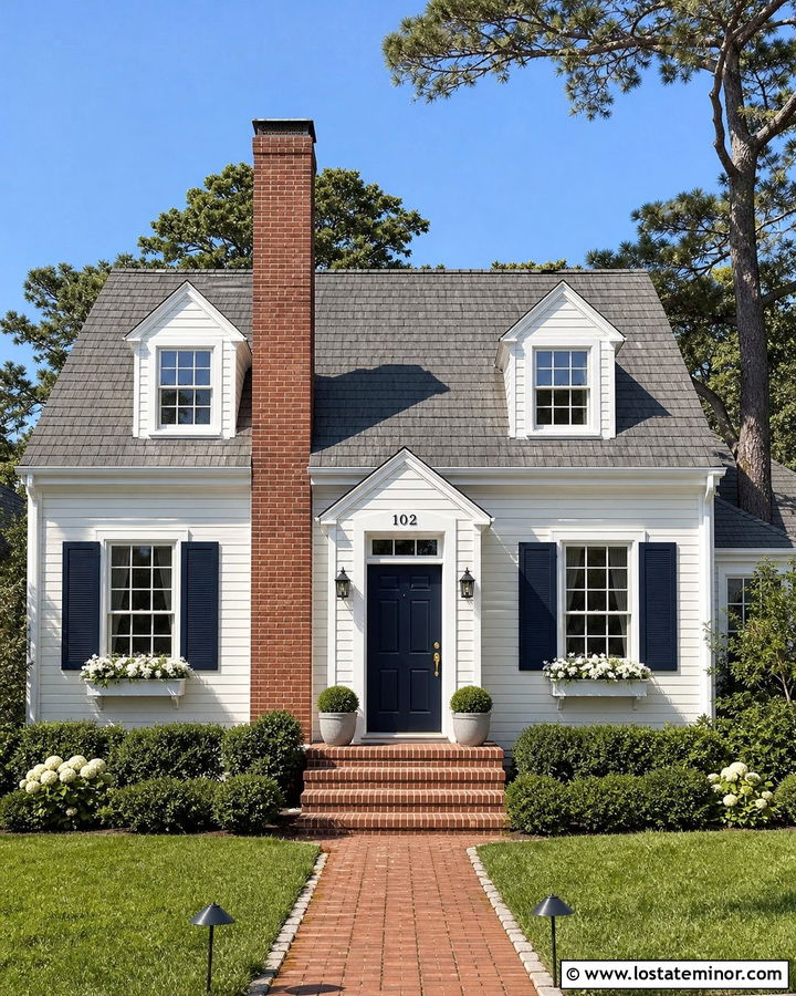 White Cape Cod With Brick Chimney - 30 White House Design With Brick Accents Ideas