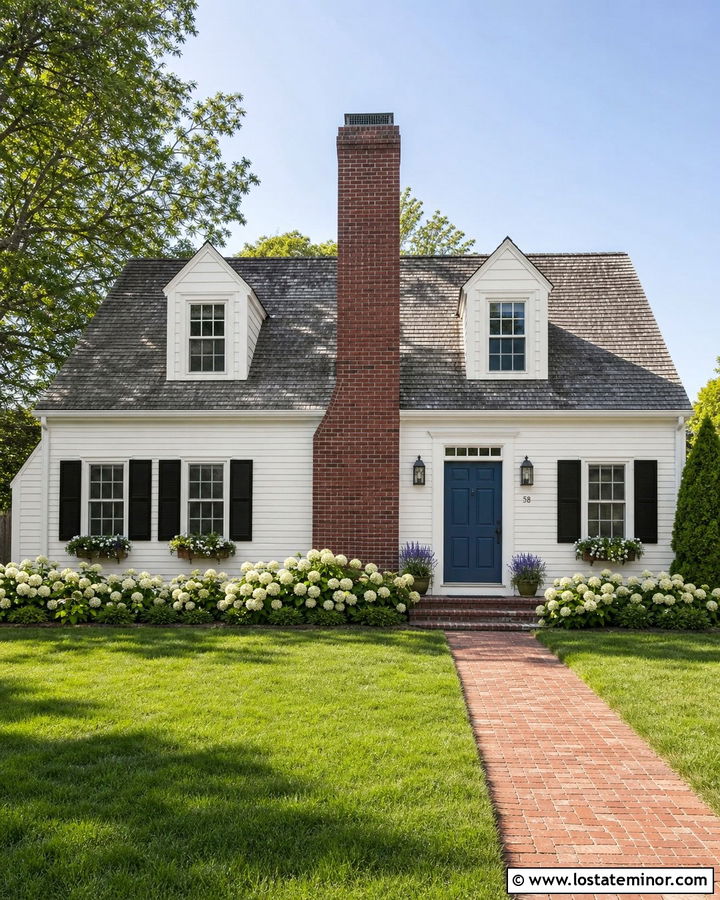 White Cape Cod With Center Chimney - 30 White House Design With Chimney Ideas