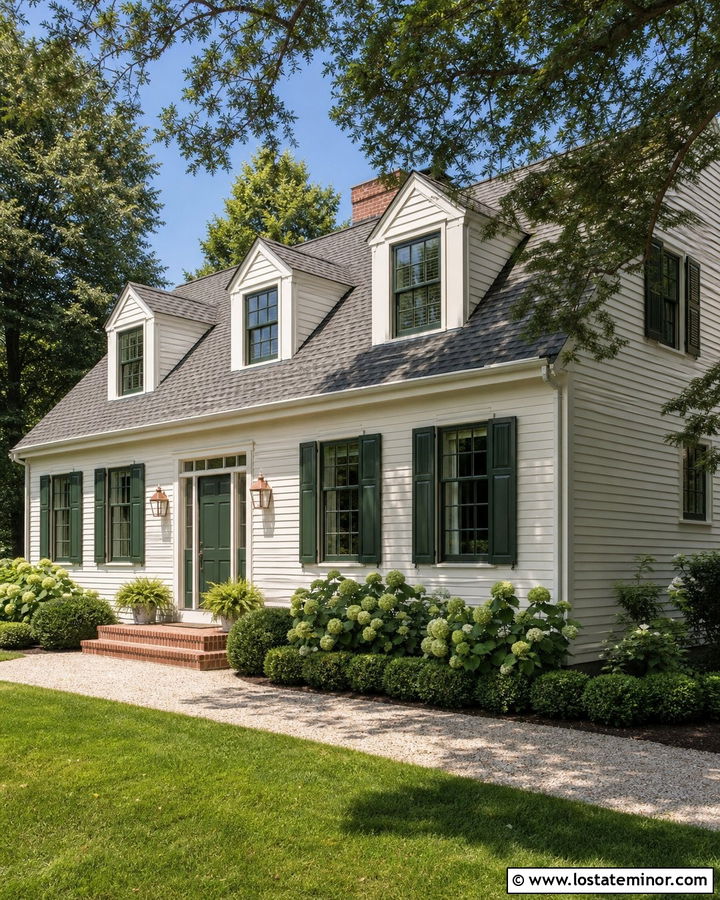 White Cape Cod With Green Window Frames - 30 White House Design With Window Frames Ideas
