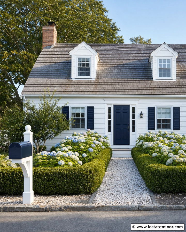 White Cape Cod With Navy Mailbox - 30 White House Design With Mailbox Ideas