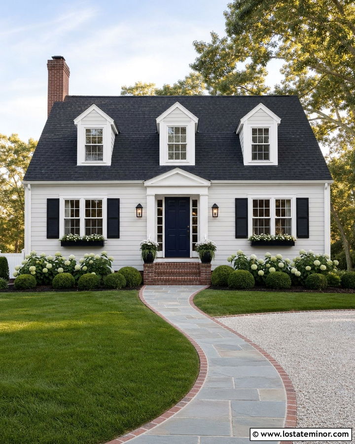 White Cape Cod With Traditional Lanterns - 30 White House Design With Lighting Ideas