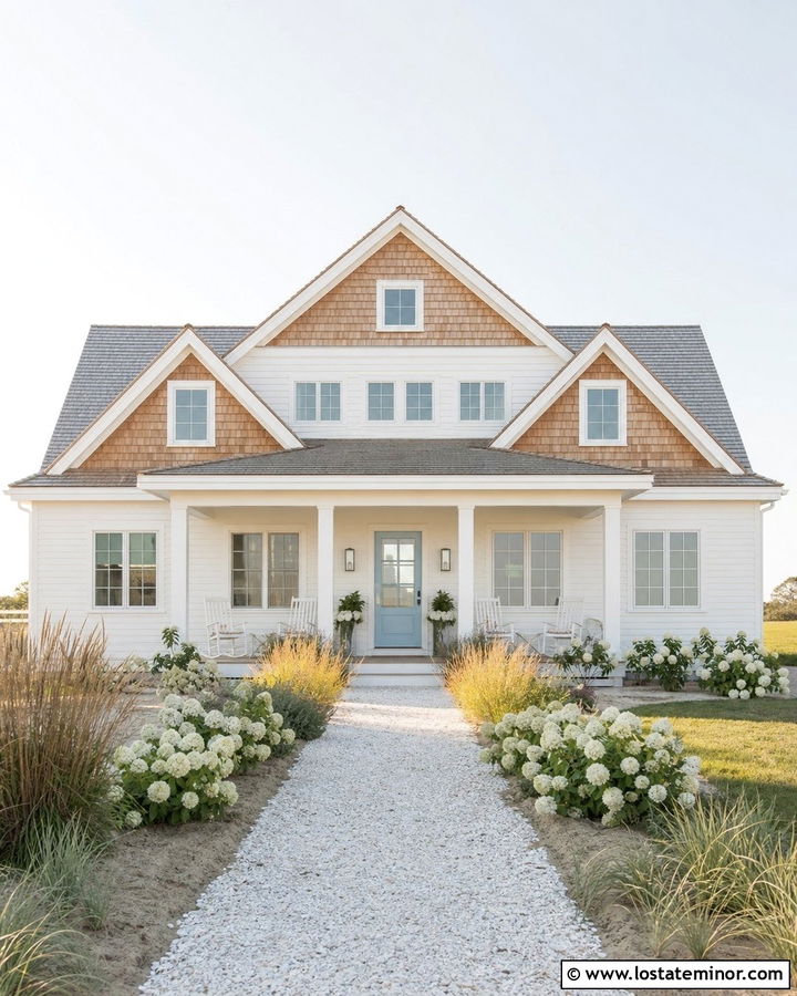 White Coastal House With Cedar Shingles - 30 White House Design With Shingles Ideas