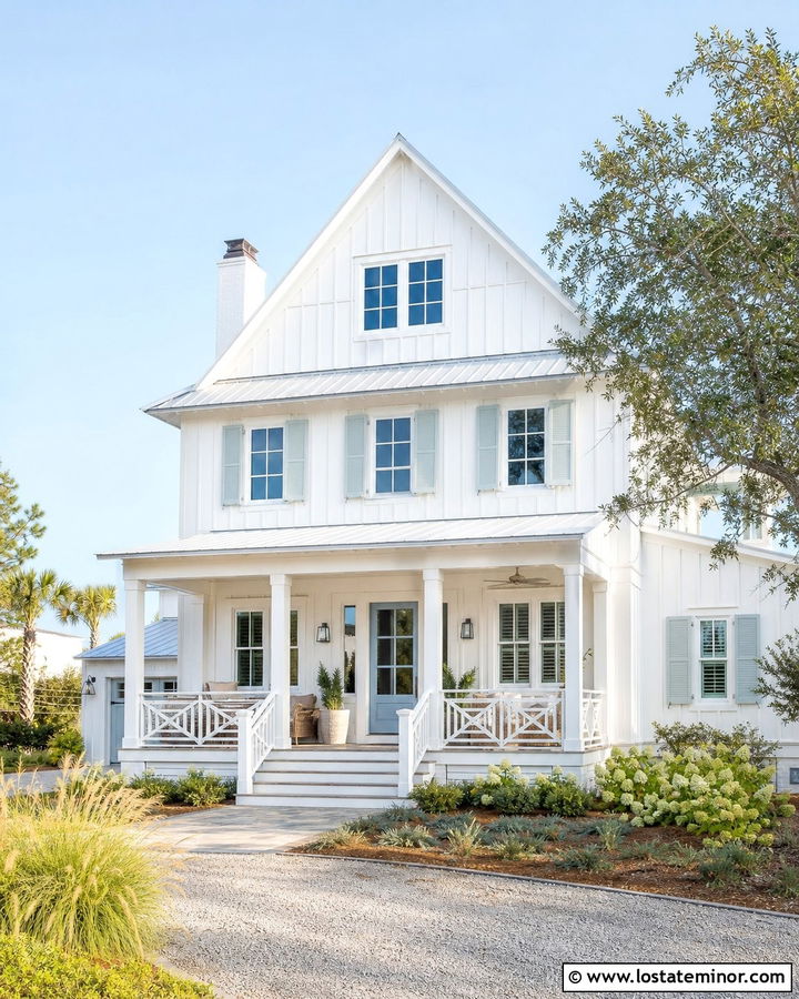 White Coastal House With Front Porch - 30 White House Design With Front Porch Ideas