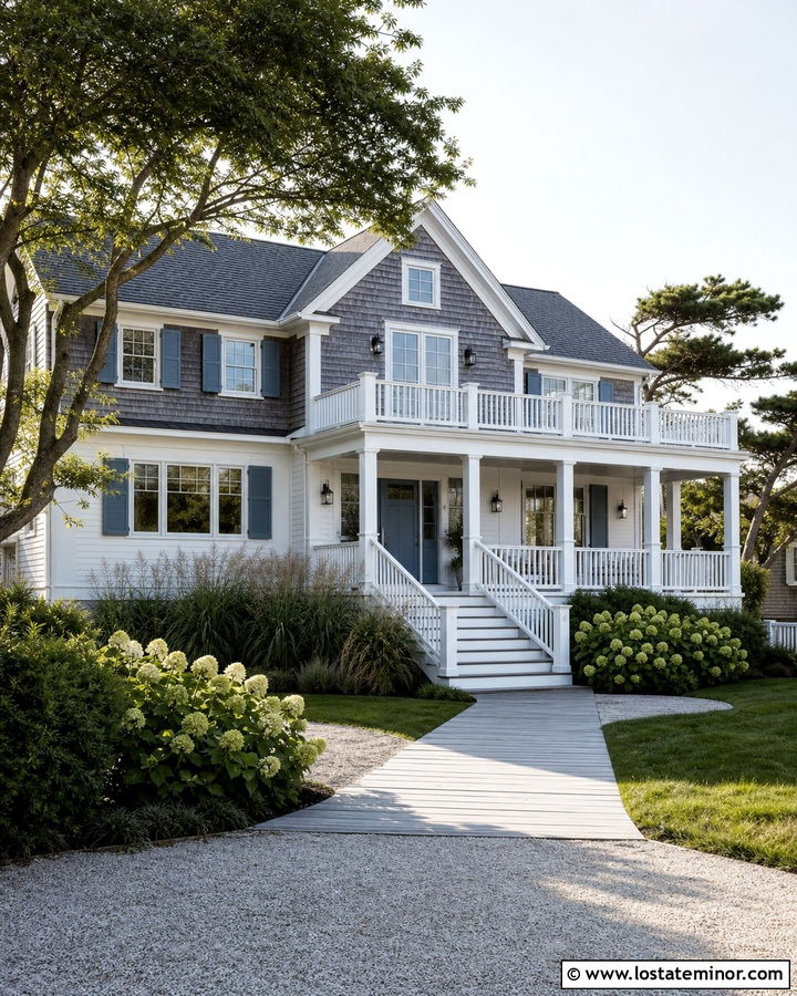 White Coastal House With Gray Cedar Shakes - 30 White House Design With Cedar Shake Ideas