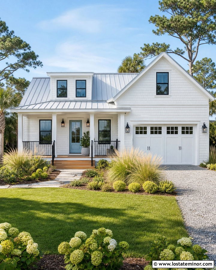 White Coastal House With Nautical Sconces - 30 White House Design With Light Fixtures Ideas