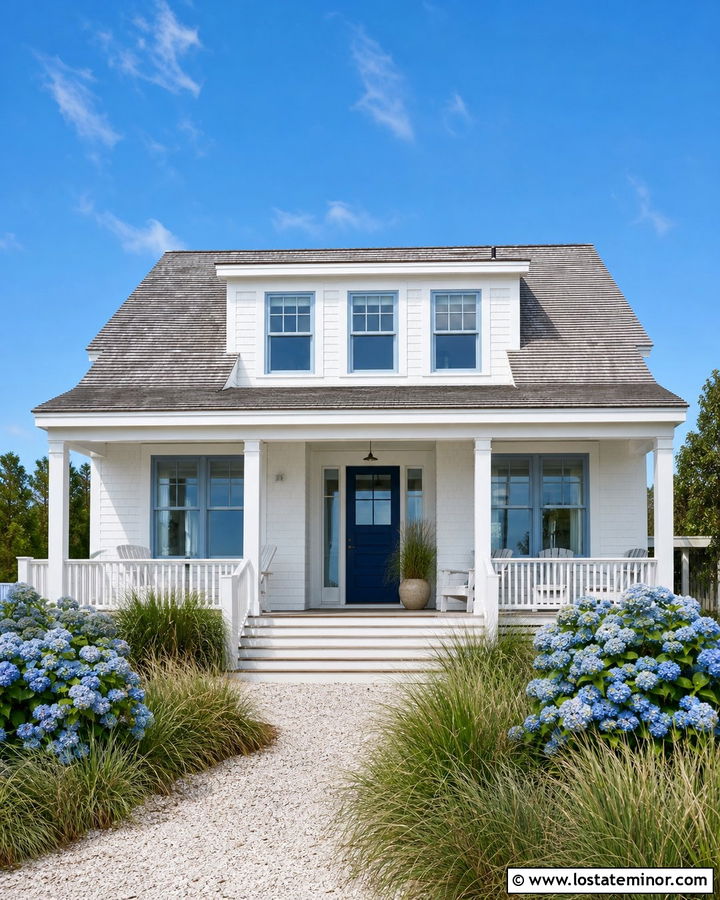 White Coastal House With Shed Dormers - 30 White House Design With Dormers Ideas