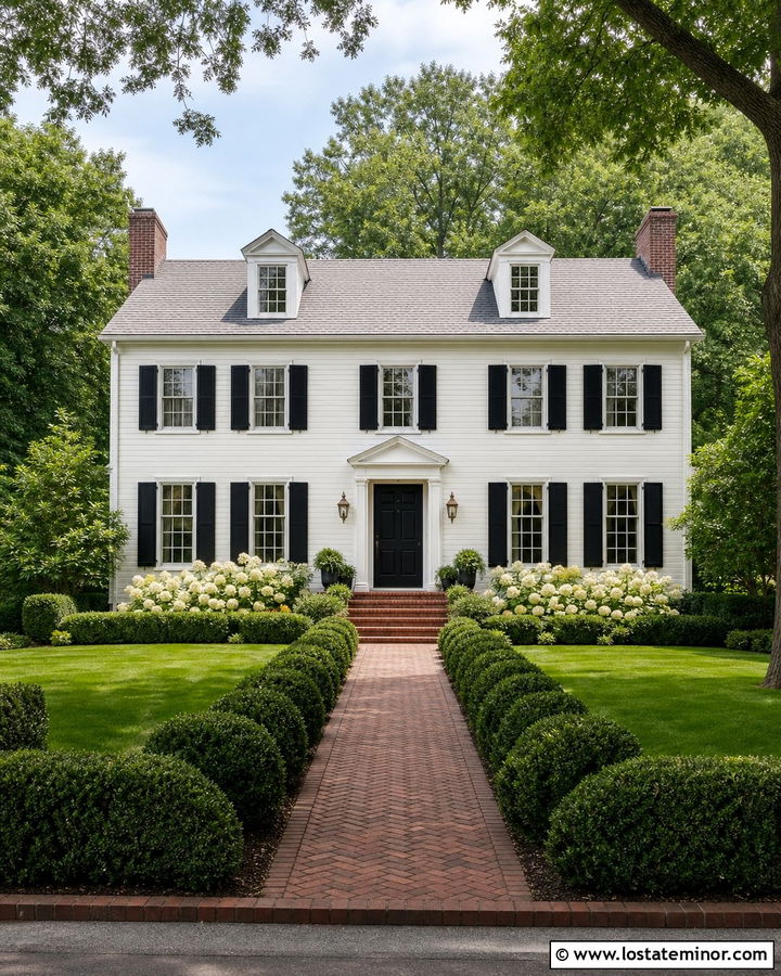 White Colonial House With Black Shutters - 30 White House Design With Shutters Ideas