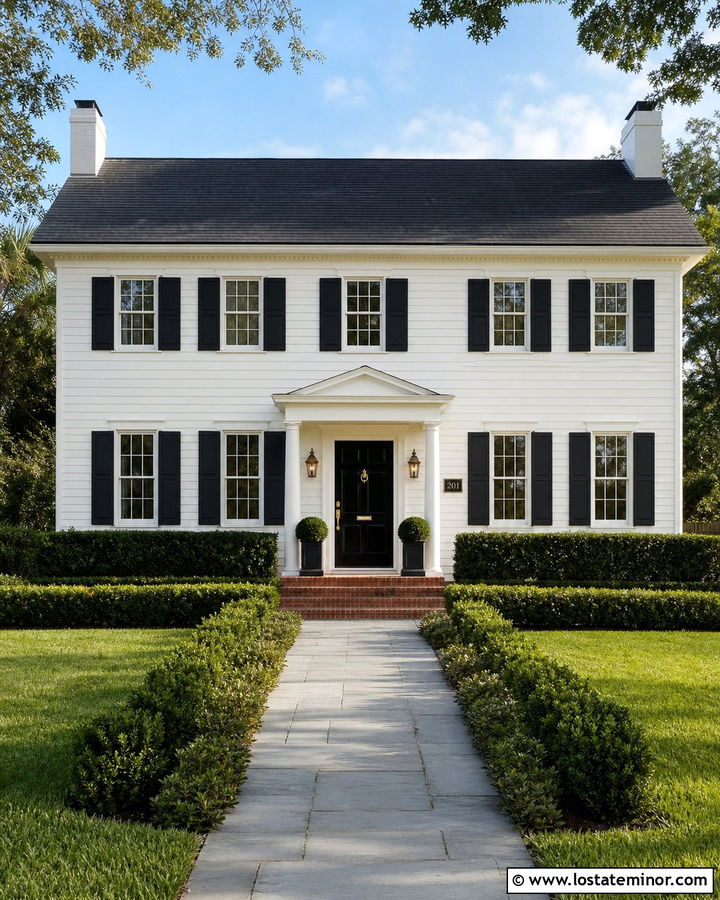 White Colonial House With Brass Address Plaque - 30 White House Design With House Numbers Ideas