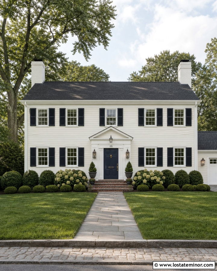 White Colonial House With Brass Lanterns - 30 White House Design With Light Fixtures Ideas