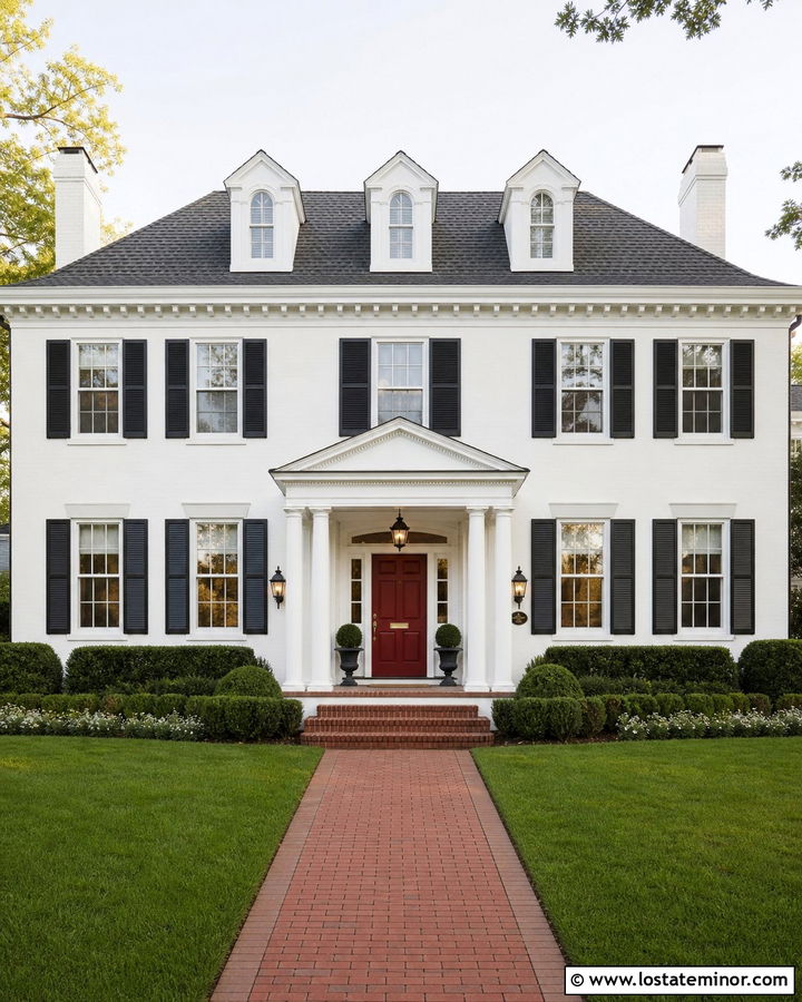White Colonial House With Charcoal Shingles - 30 White House Design With Shingles Ideas