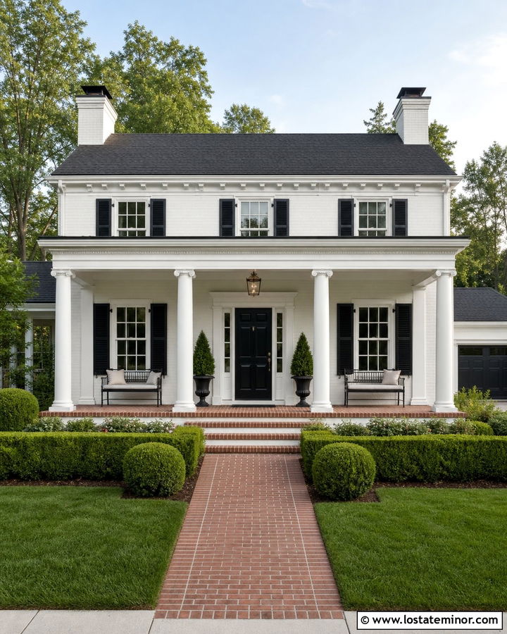 White Colonial House With Columned Front Porch - 30 White House Design With Front Porch Ideas