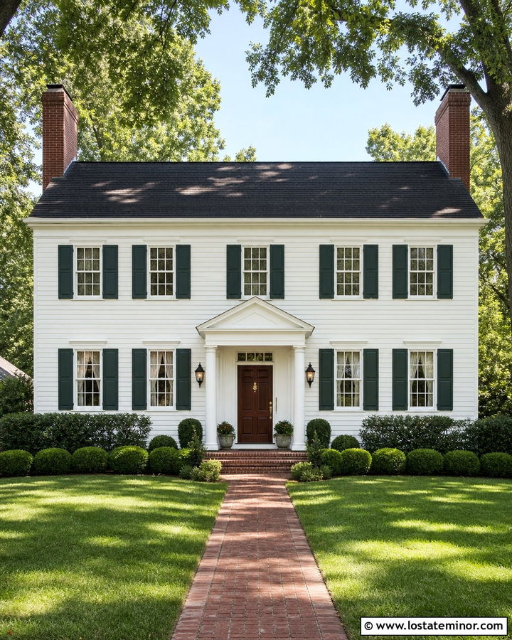 White Colonial House With Double Chimneys - 30 White House Design With Chimney Ideas